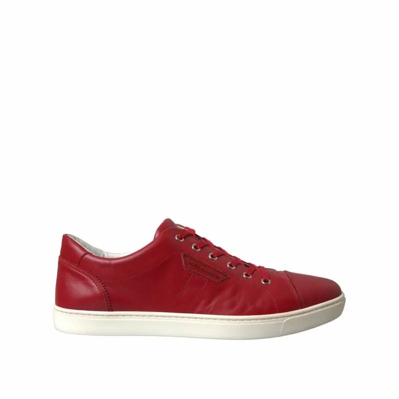 Elegant Red Leather Low Top Sneakers sold by Louxly