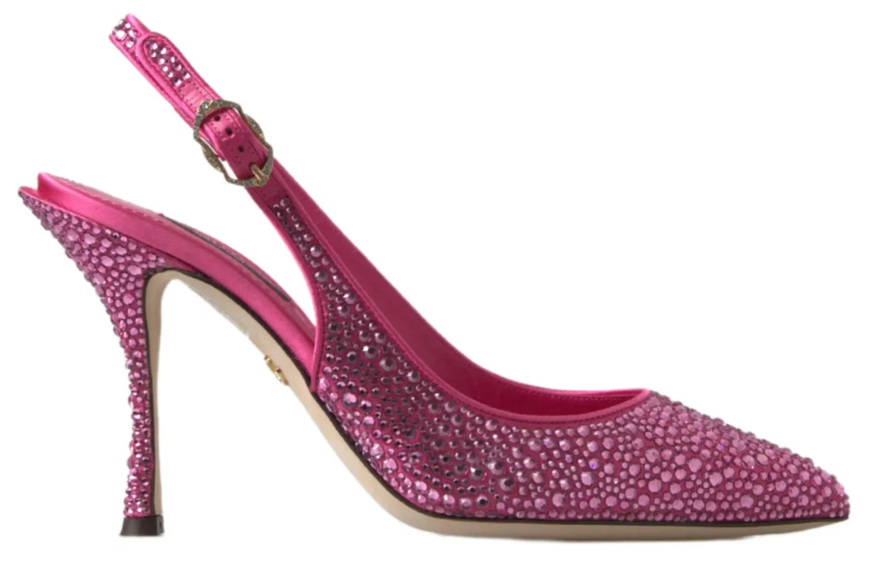 Elegant Slingback Heels in Pink Silk Blend sold by Louxly