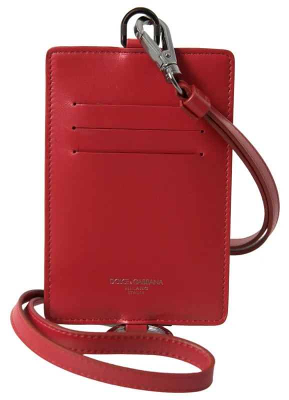 Elegant Red Leather Lanyard Card Holder sold by Louxly