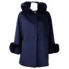 Elegant Virgin Wool Short Coat with Fur Detail sold by Louxly