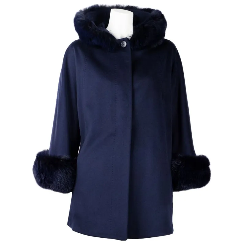 Elegant Virgin Wool Short Coat with Fur Detail sold by Louxly