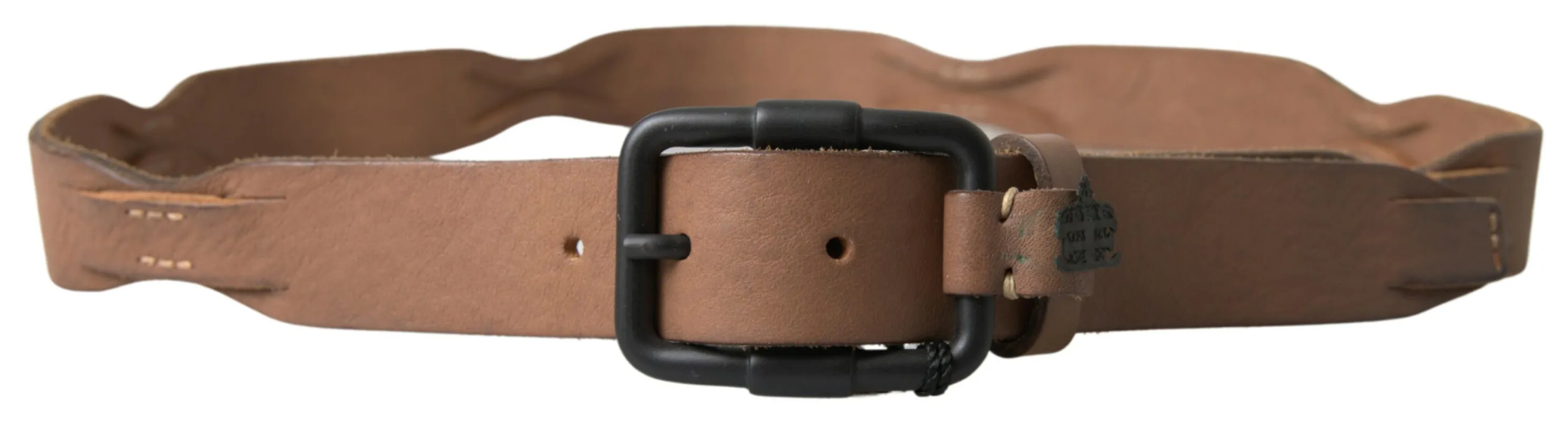 Elegant Brown Leather Waist Belt with Black Metal Buckle made by Ermanno Scervino