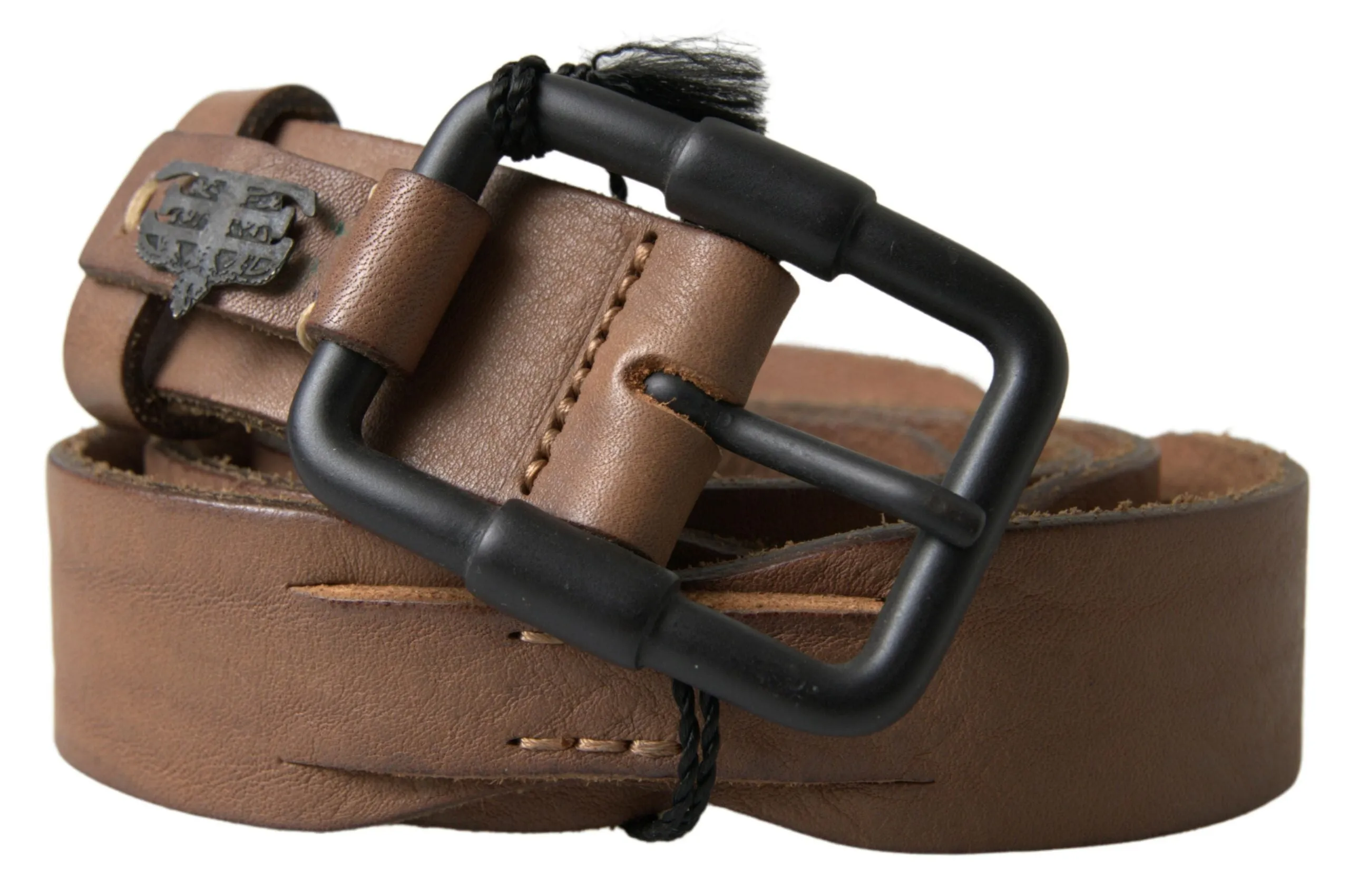 Elegant Brown Leather Waist Belt with Black Metal Buckle sold by Louxly product image thumbnail 2