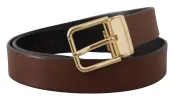 Elegant Brown Leather Belt with Metal Buckle sold by Louxly