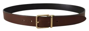 Elegant Brown Leather Belt with Metal Buckle sold by Louxly