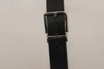 Elegant Black Leather Belt with Metal Buckle sold by Louxly