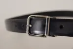 Elegant Black Leather Belt with Metal Buckle sold by Louxly