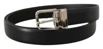 Elegant Black Leather Belt with Metal Buckle sold by Louxly