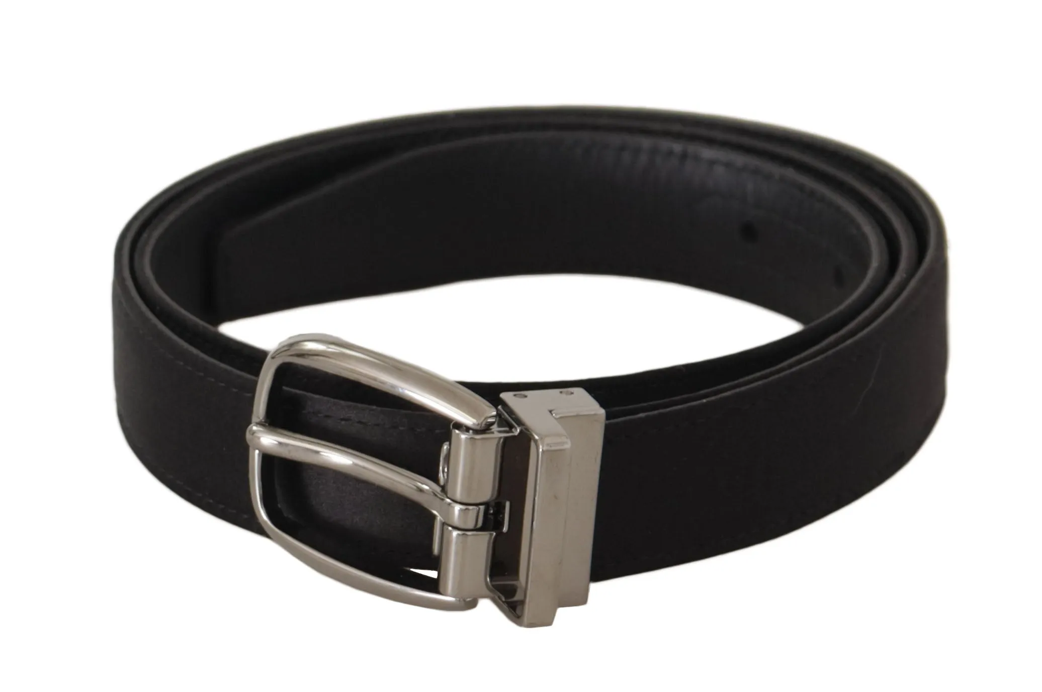 Elegant Silk Leather Belt with Logo Buckle sold by Louxly