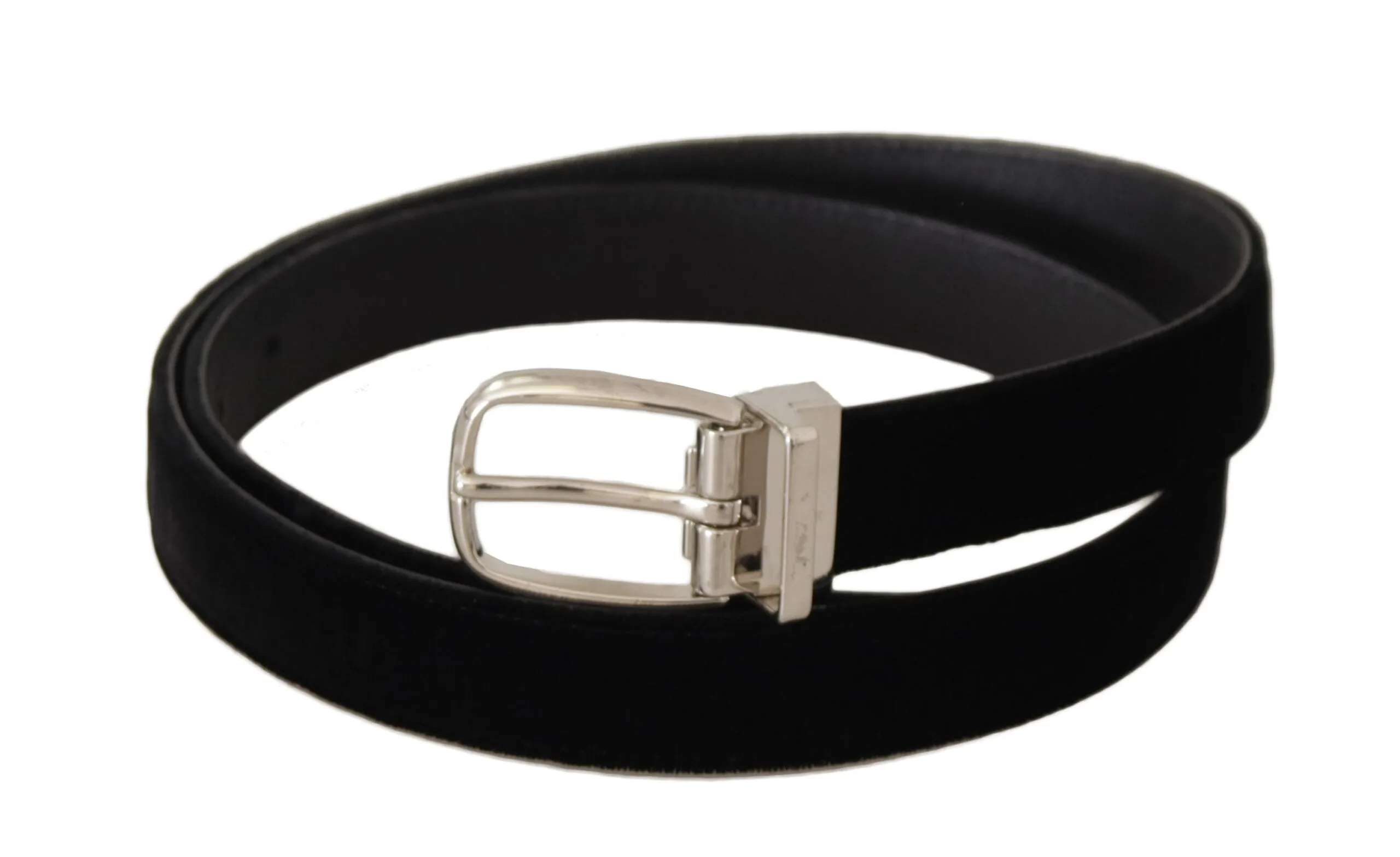 Elegant Velvet Black Belt with Logo Buckle sold by Louxly product image thumbnail 2