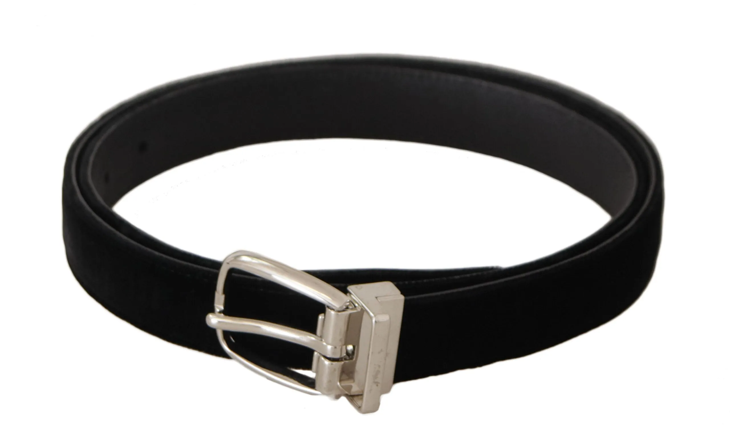 Elegant Velvet Black Belt with Logo Buckle sold by Louxly