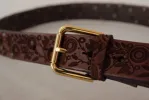 Elegant Leather Belt with Engraved Buckle sold by Louxly