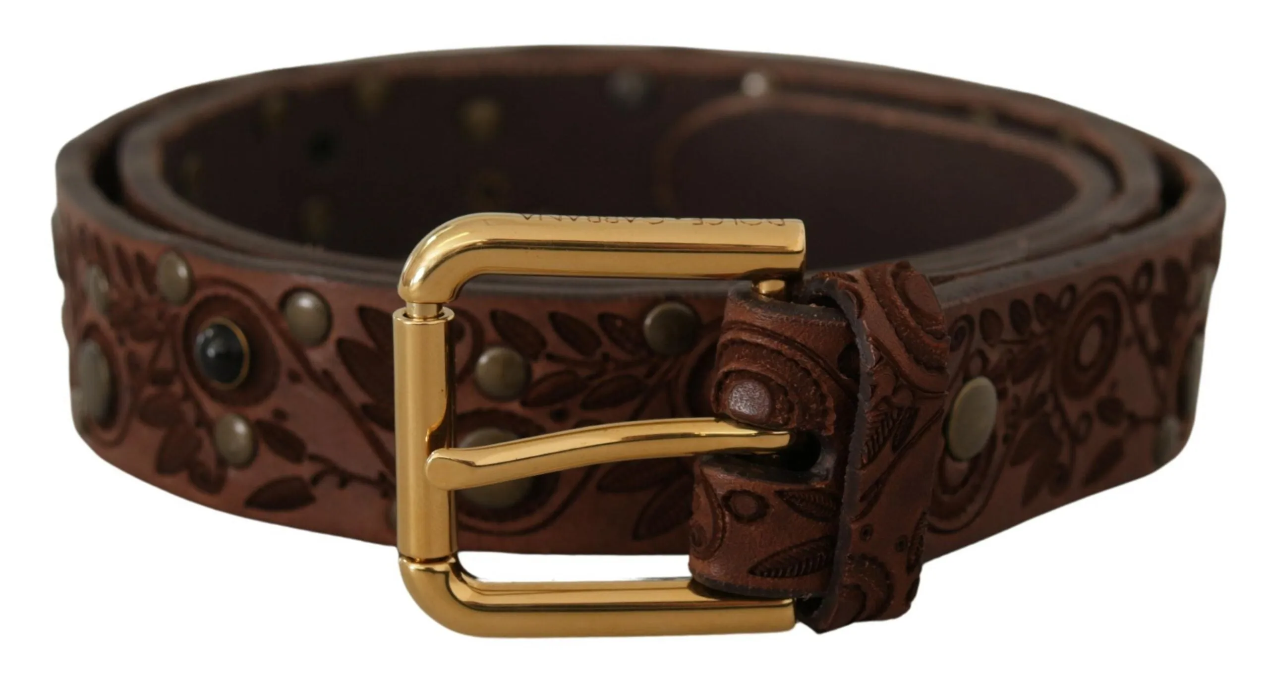 Elegant Leather Belt with Engraved Buckle sold by Louxly