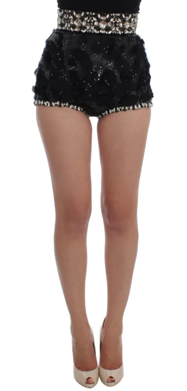 Crystal Sequined Silk High Waist Shorts sold by Louxly