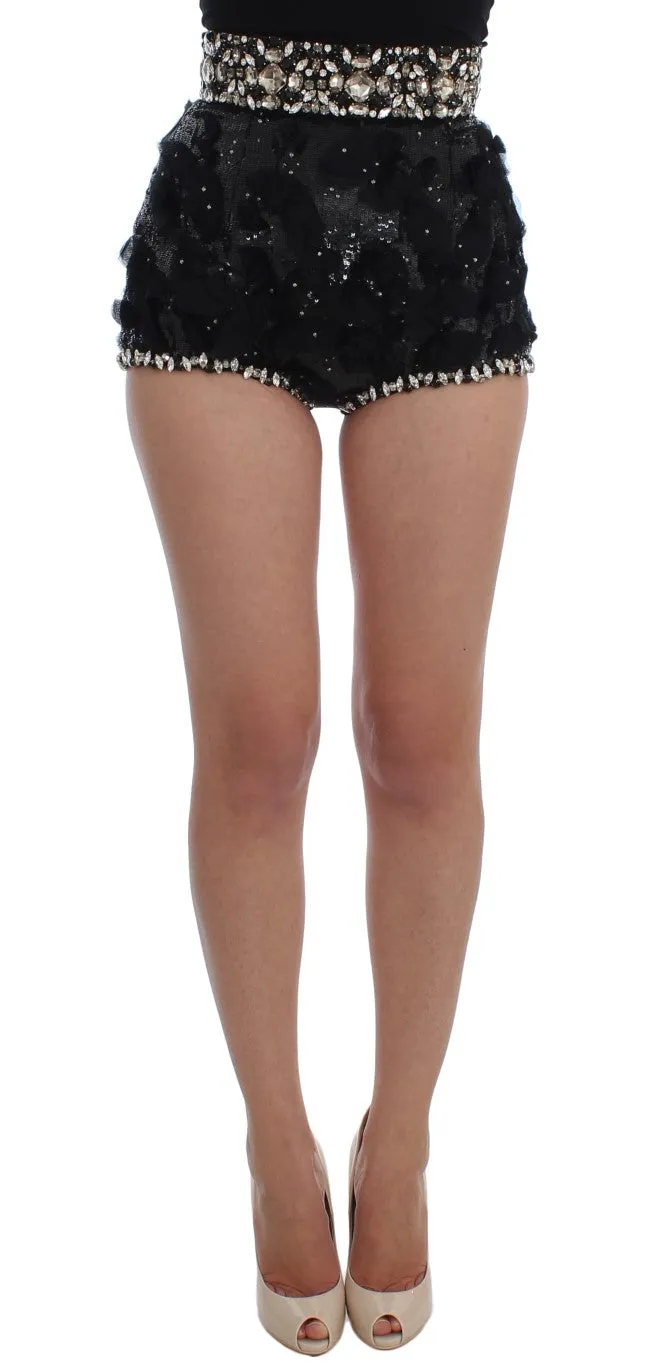 Crystal Sequined Silk High Waist Shorts sold by Louxly