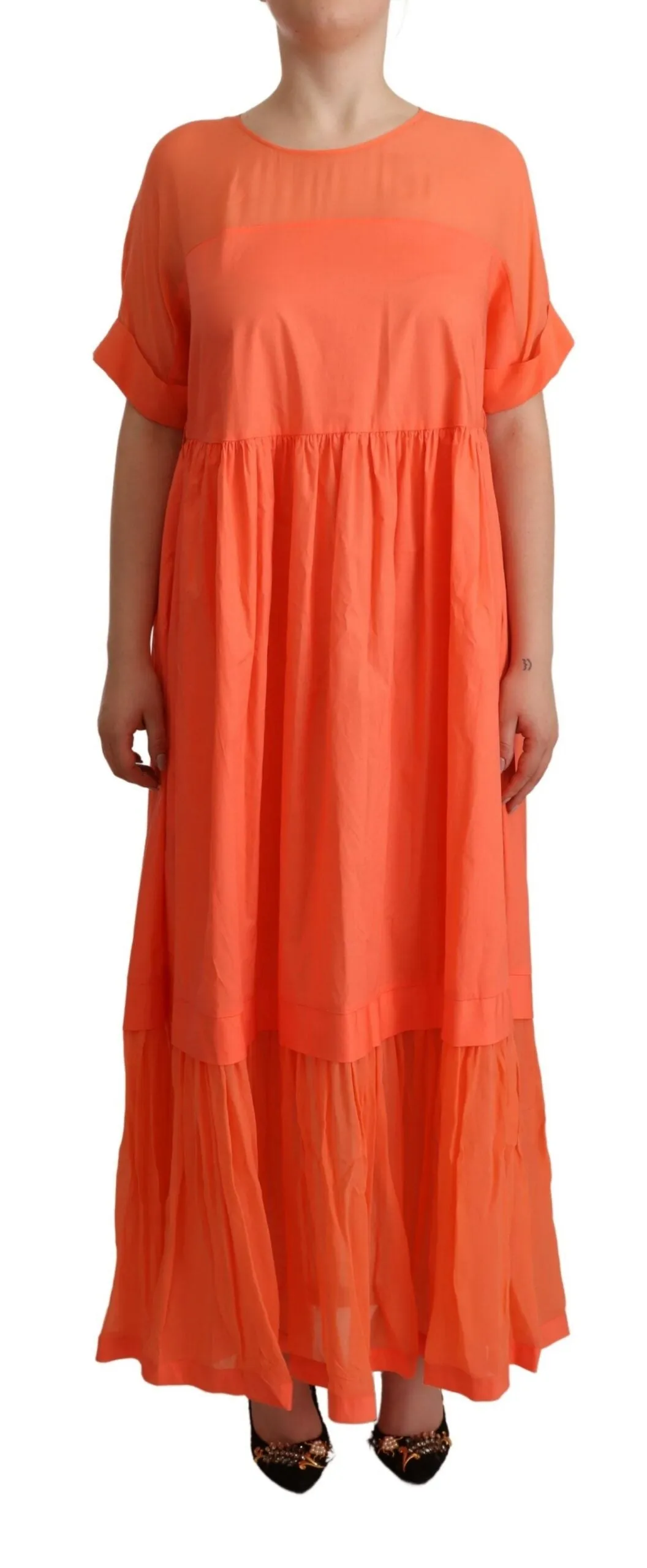 Elegant Coral Maxi Dress with Short Sleeves sold by Louxly