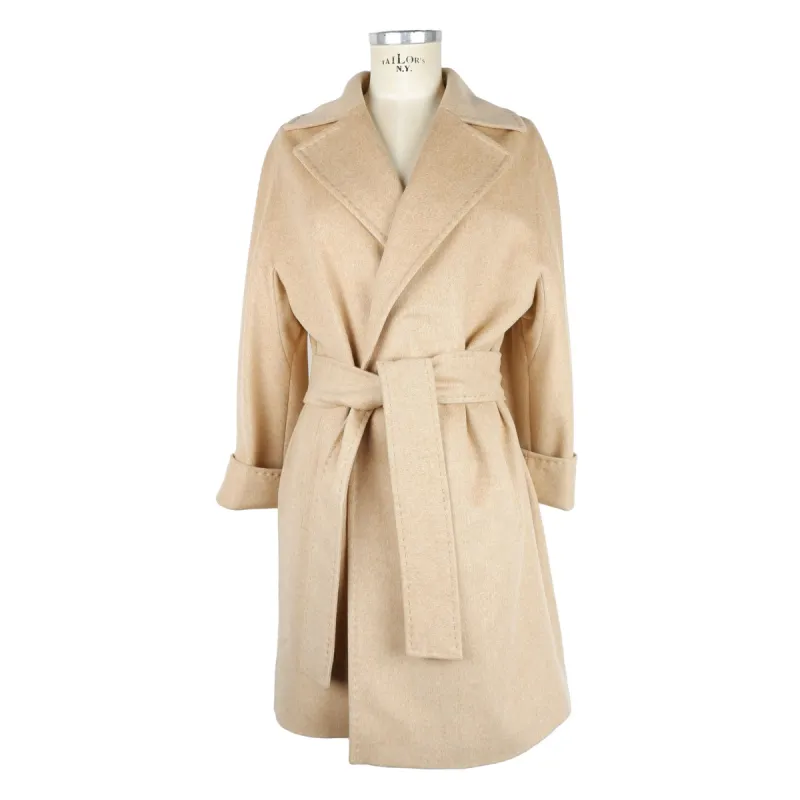 Elegant Beige Wool Coat with Waist Belt sold by Louxly