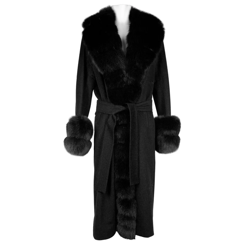 Elegant Virgin Wool Coat with Luxe Fox Fur Trim sold by Louxly