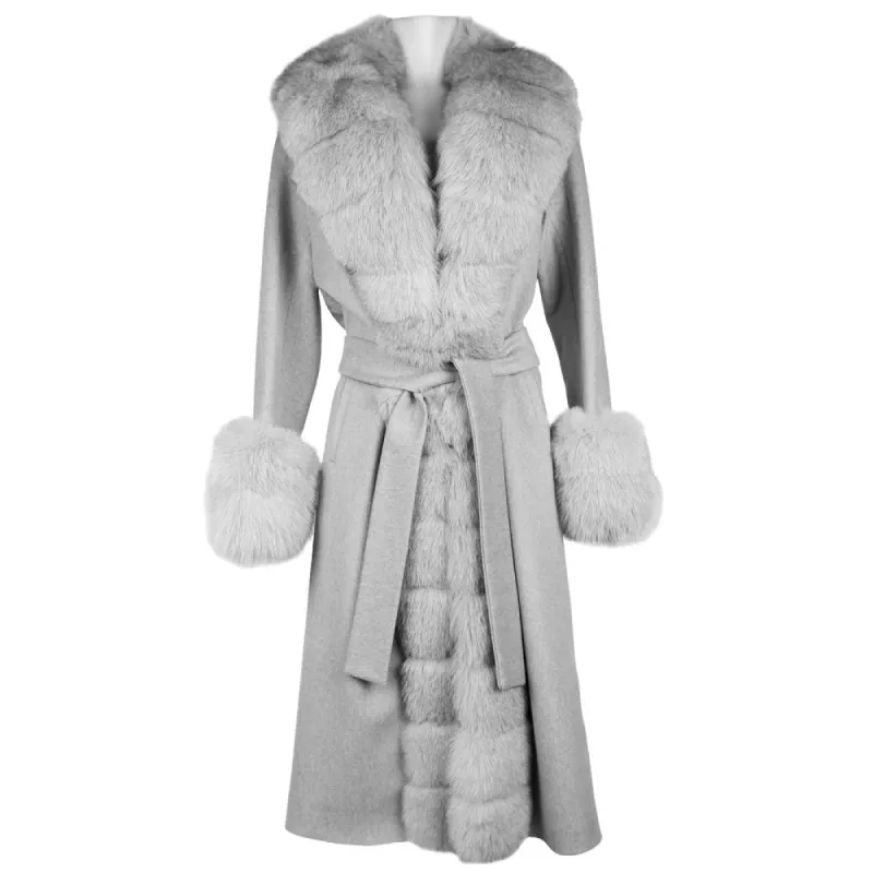 Elegant Wool Coat with Luxurious Fox Fur Trim sold by Louxly