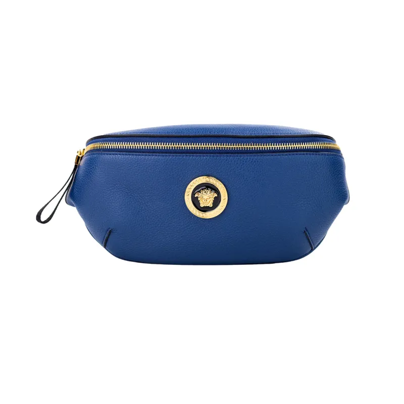 Small Navy Calf Leather Medusa Pendant Fanny Waist Pack Belt Bag sold by Louxly