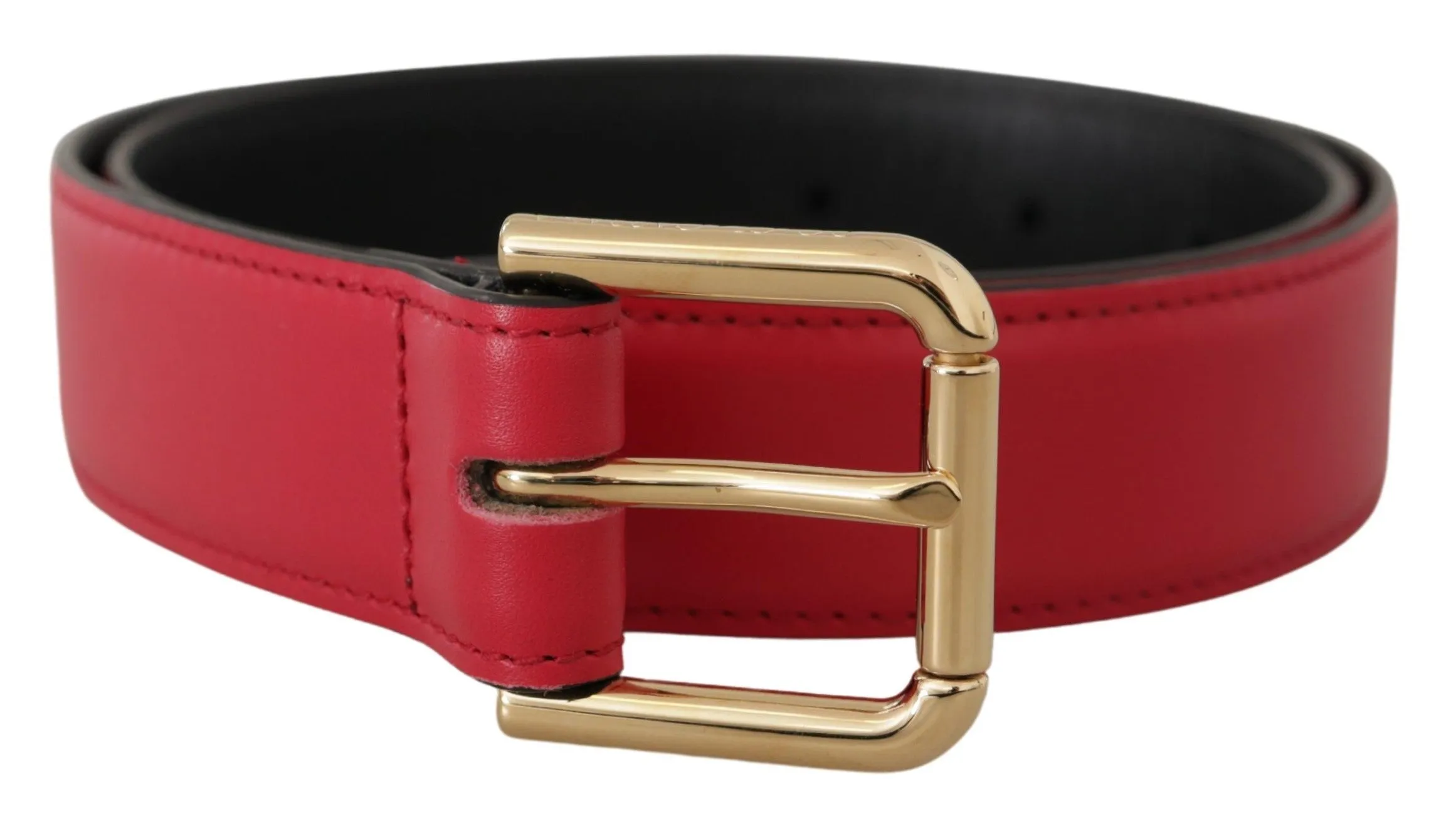 Elegant Red Leather Belt with Gold-Tone Buckle sold by Louxly