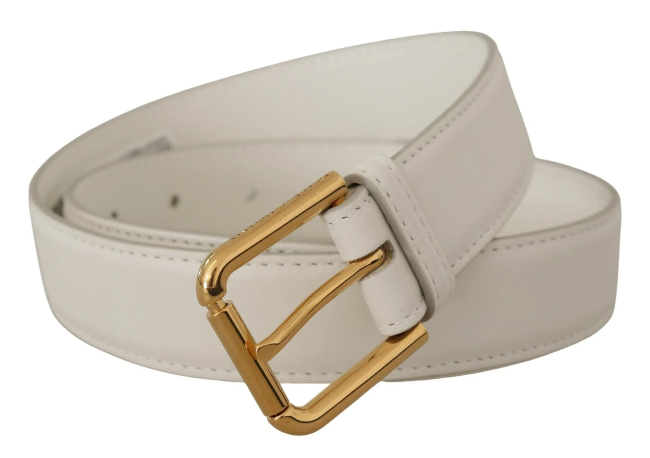 Chic White Leather Belt with Gold Engraved Buckle sold by Louxly product image thumbnail 2
