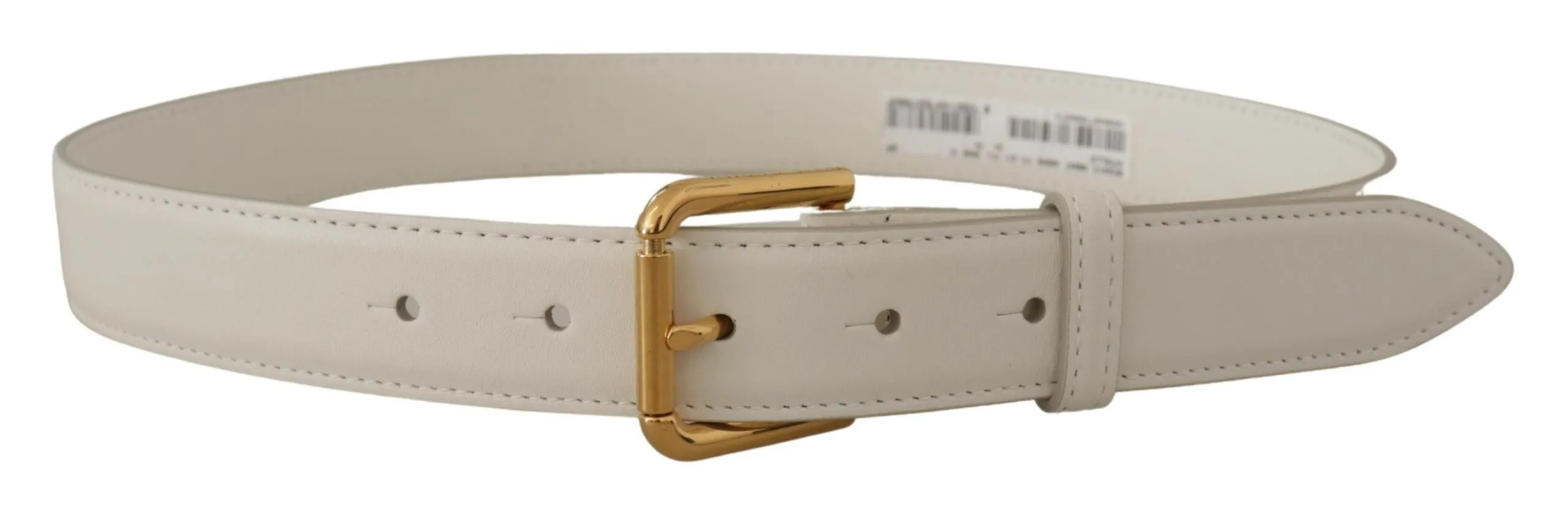 Chic White Leather Belt with Gold Engraved Buckle sold by Louxly product image thumbnail 3