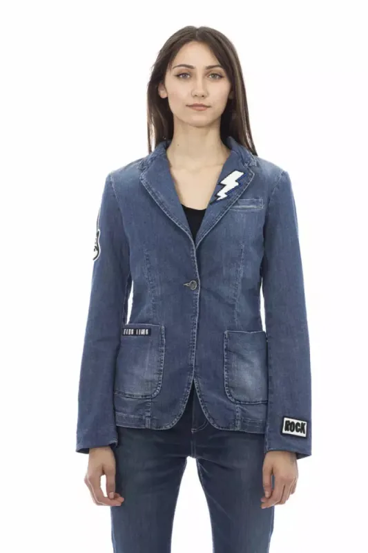 Blue Cotton Women Jacket sold by Louxly