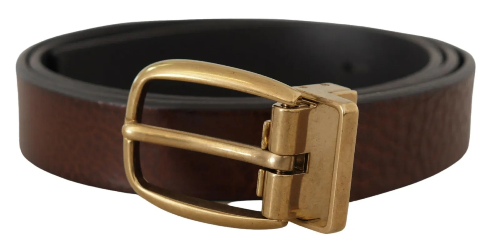 Elegant Brown Leather Belt with Logo Buckle sold by Louxly