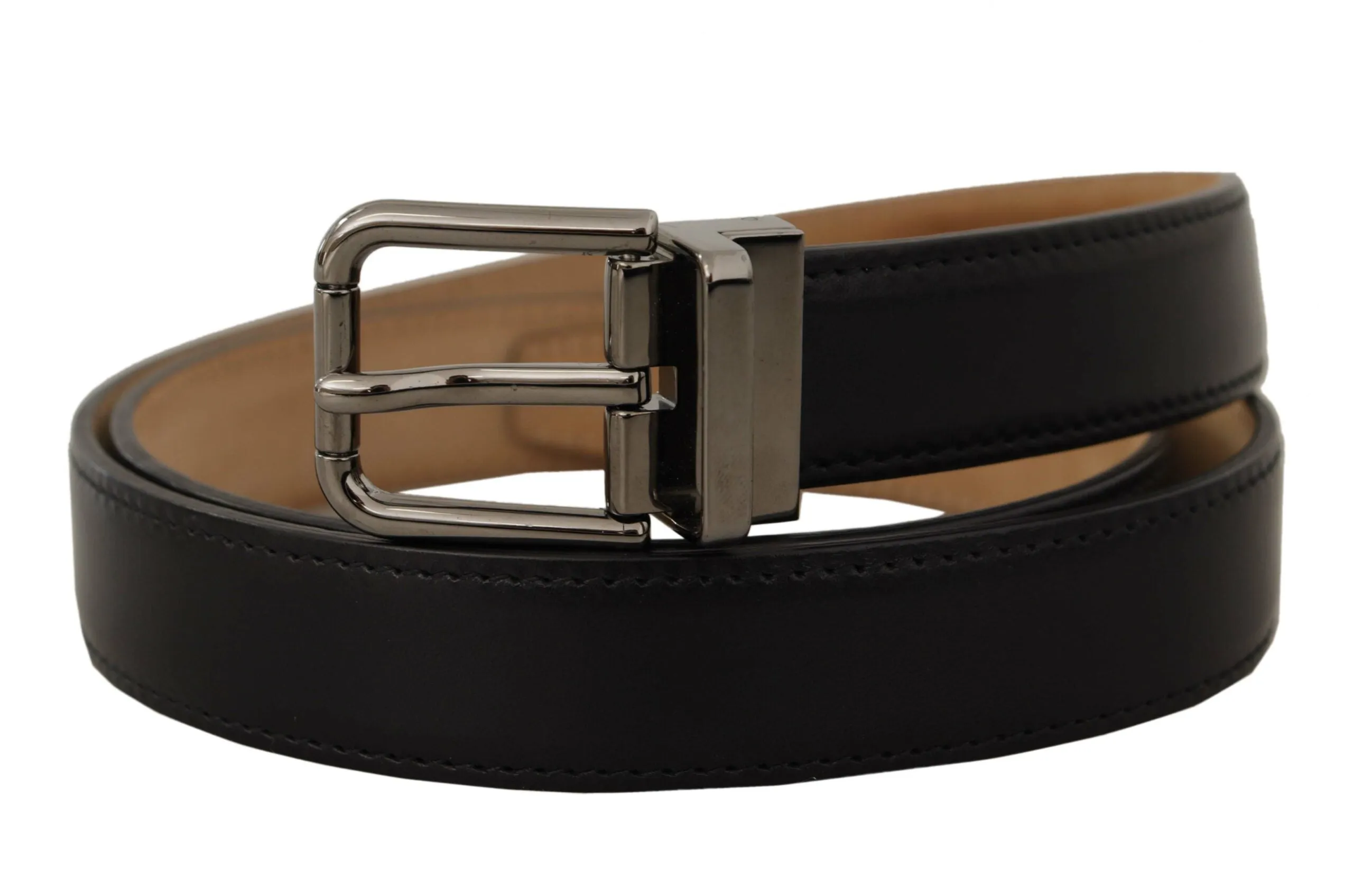 Sleek Black Leather Belt with Metal Buckle sold by Louxly