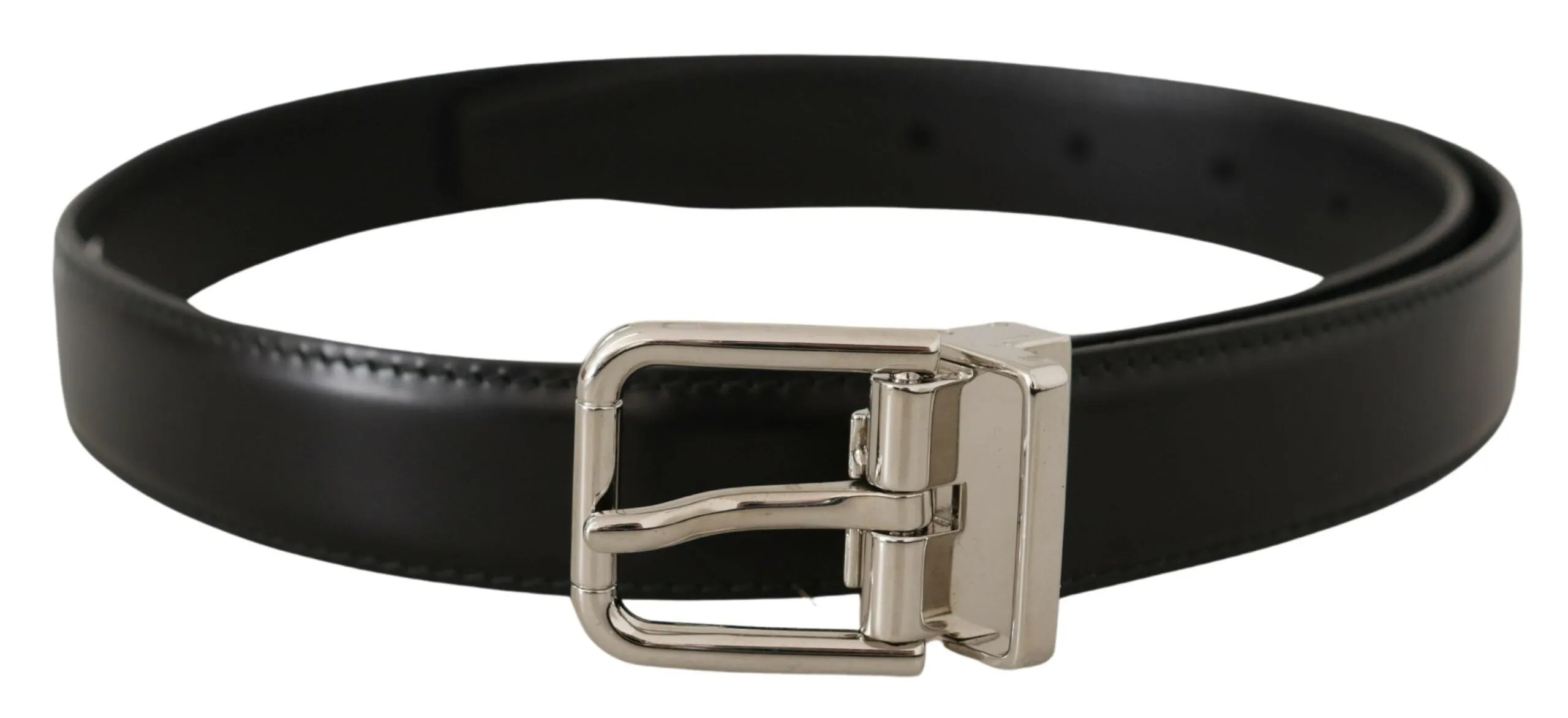Sleek Black Leather Belt with Metal Buckle sold by Louxly