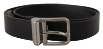 Sleek Black Leather Belt with Metal Buckle sold by Louxly