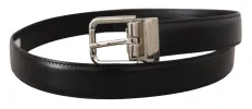 Sleek Black Leather Belt with Metal Buckle sold by Louxly