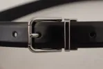Elegant Black Leather Belt with Metal Buckle sold by Louxly