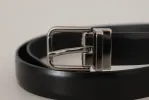 Elegant Black Leather Belt with Metal Buckle sold by Louxly