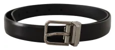 Elegant Black Leather Belt with Metal Buckle sold by Louxly
