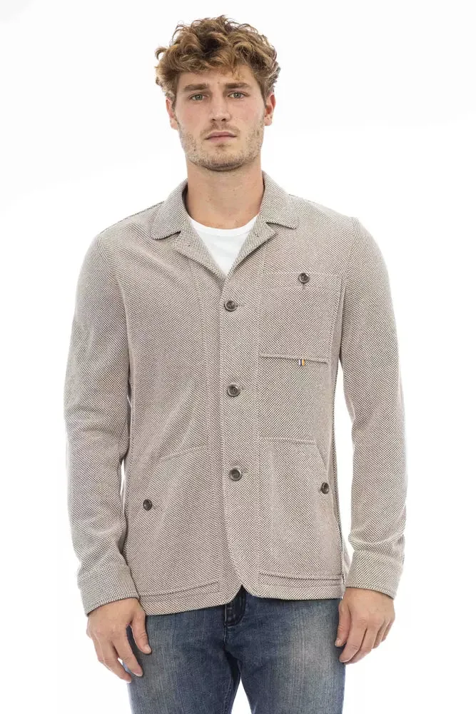 Beige Cotton Blend Chic Jacket for Men sold by Louxly