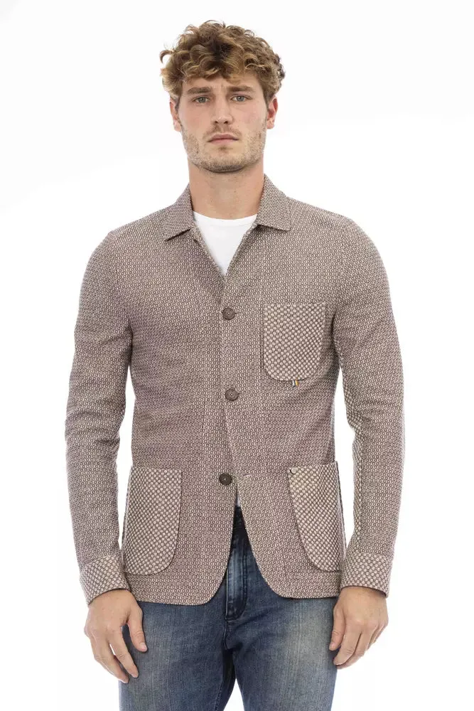 Elegant Beige Fabric Jacket for Men sold by Louxly