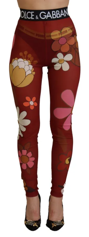 Floral Red High Waist Leggings sold by Louxly