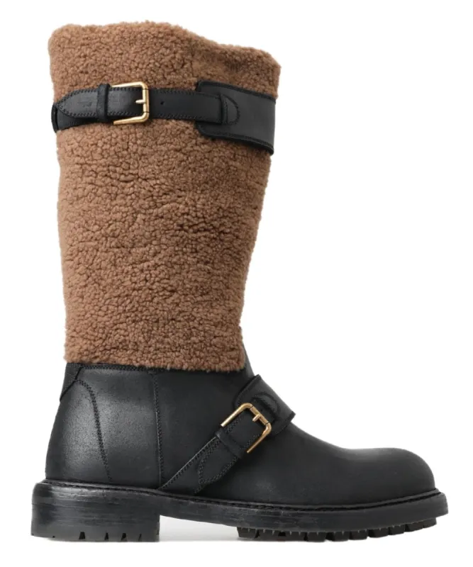 Black Shearling Leather Long Boots sold by Louxly