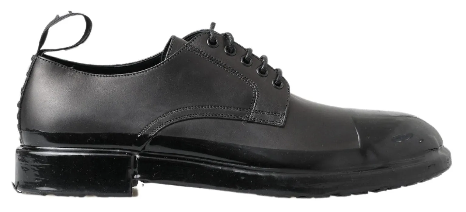 Elegant Derby Lace-Up Leather Shoes in Black sold by Louxly