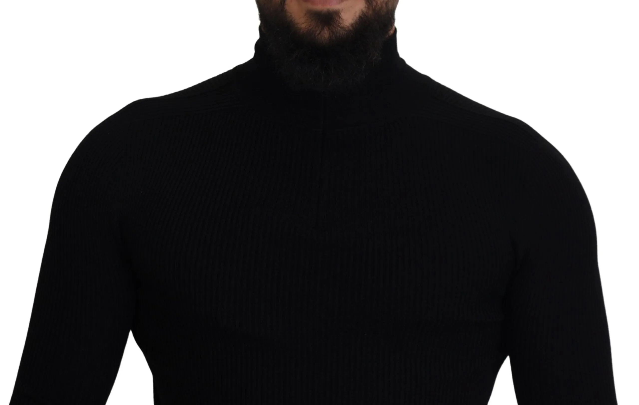 Elegant Black Wool Half Zip Turtleneck Sweater sold by Louxly product image thumbnail 4