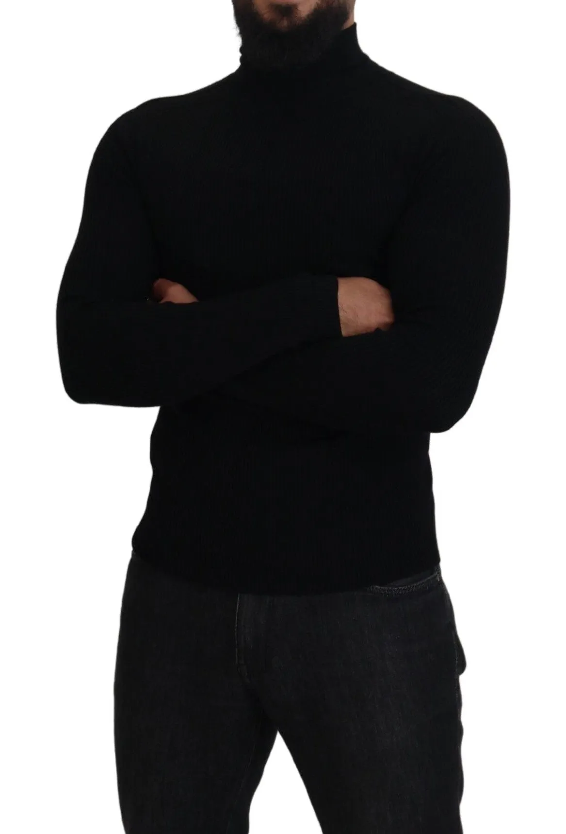 Elegant Black Wool Half Zip Turtleneck Sweater sold by Louxly product image thumbnail 5