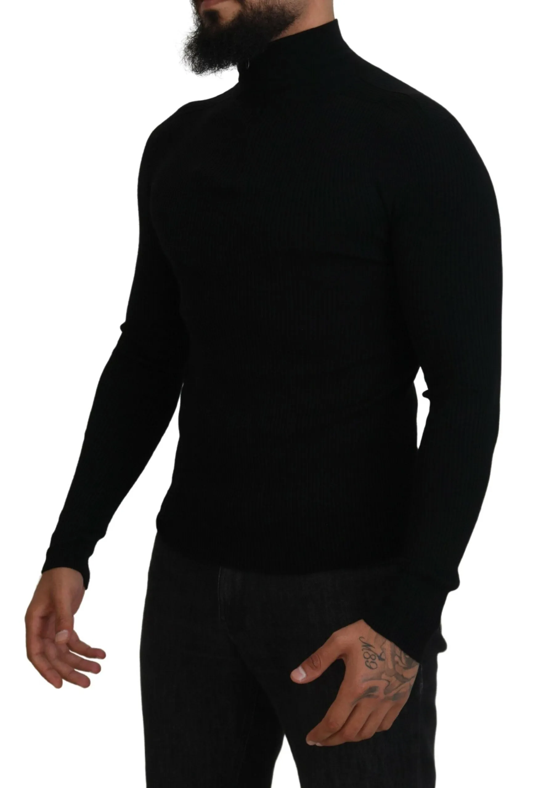 Elegant Black Wool Half Zip Turtleneck Sweater sold by Louxly product image thumbnail 2