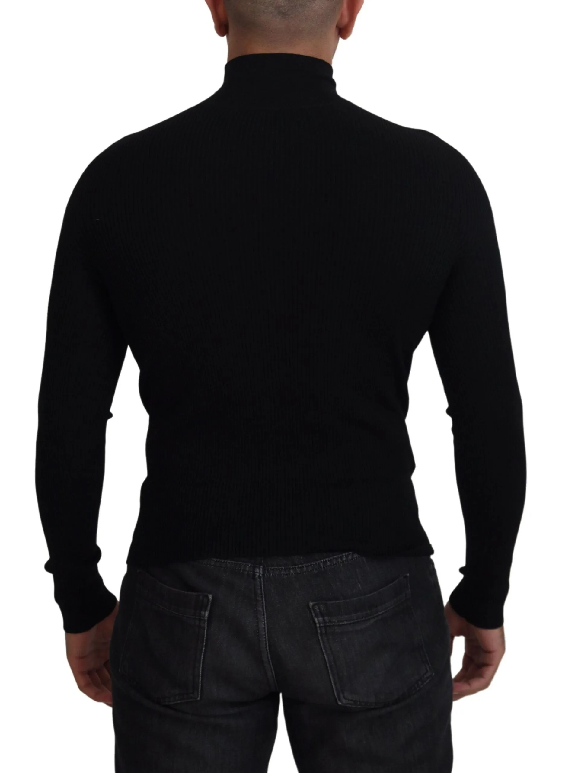 Elegant Black Wool Half Zip Turtleneck Sweater sold by Louxly product image thumbnail 3