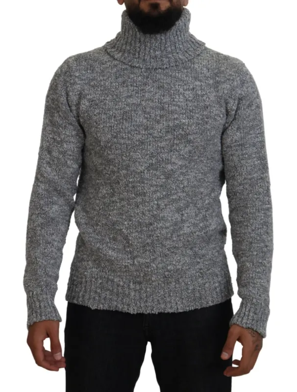 Elegant Gray Wool-Blend Turtleneck Sweater sold by Louxly