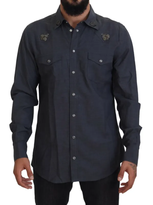 Elegant Slim-Fit Blue Denim Casual Shirt sold by Louxly