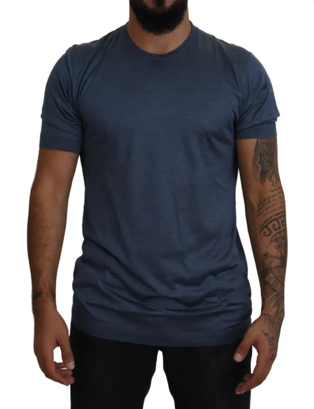 Elegant Silk Crewneck Blue Tee sold by Louxly