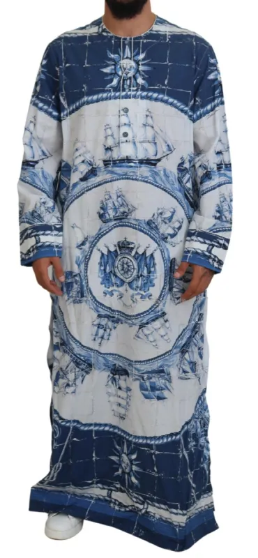Majestic Blue Cotton-Silk Thobe Robe sold by Louxly