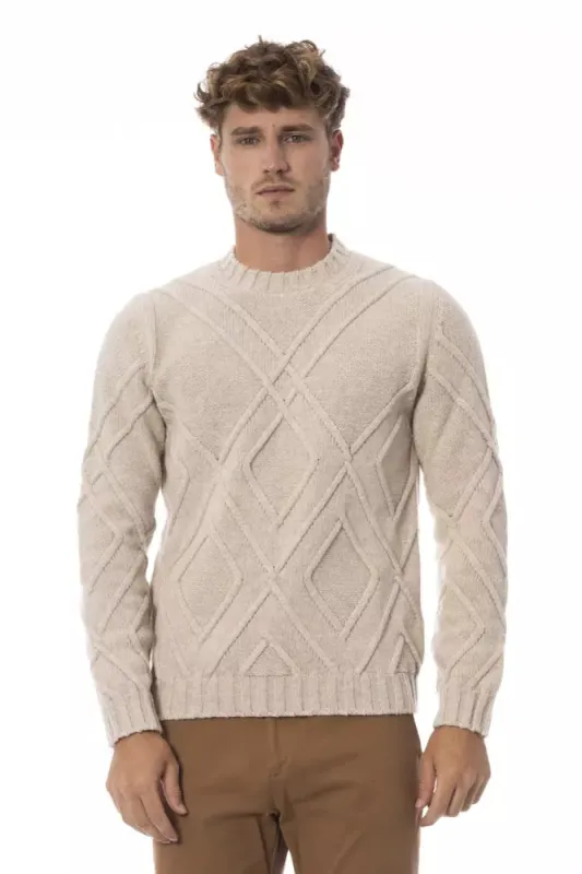 Beige Merino Wool Men Sweater sold by Louxly